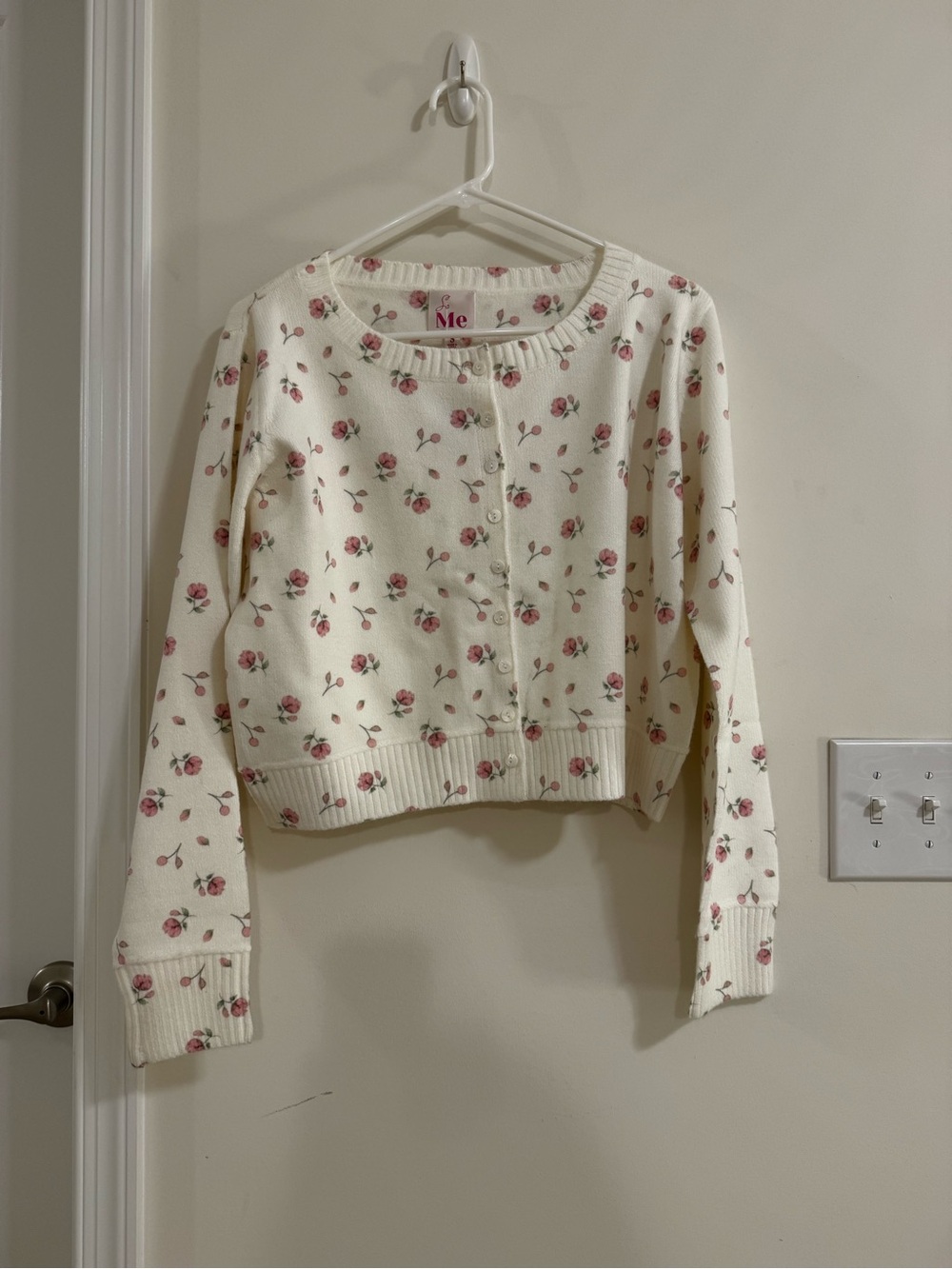 So Me Cream Cardigan with Pink Rose Print